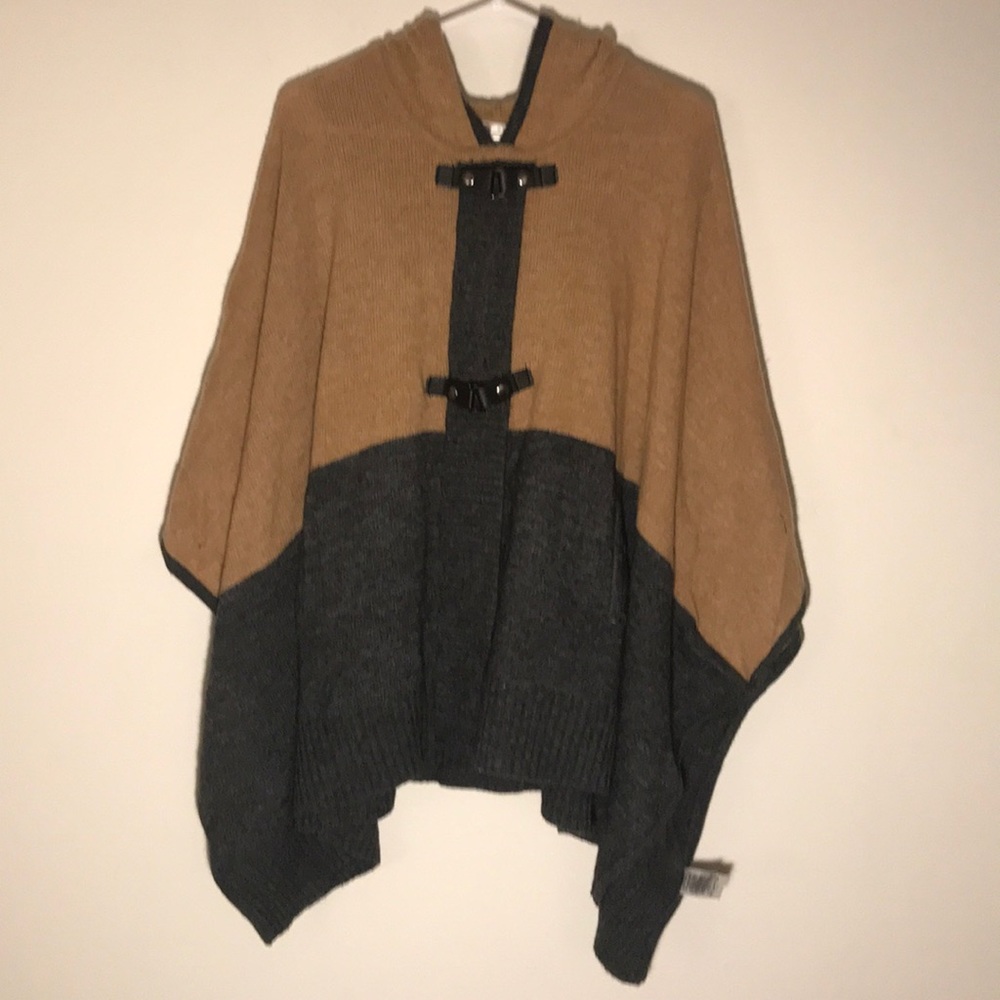 Poncho cardigan with hood